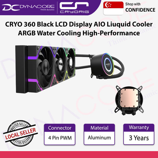 CRYORIG CRYO 360 Black LCD Display AIO Liuquid Cooler ARGB Water Cooling High-Performance Pressure Fan - 4719692701589