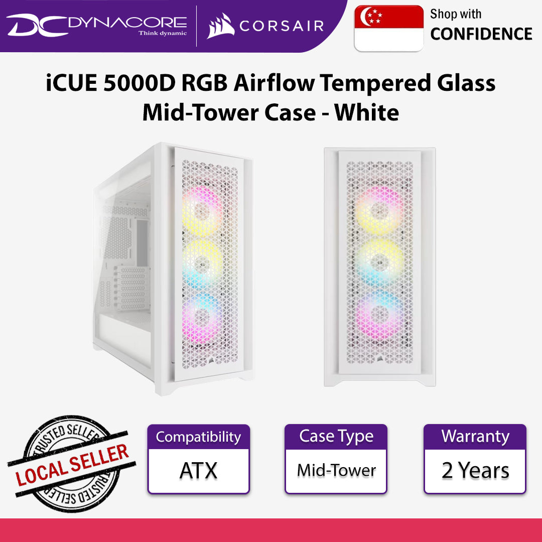 Corsair iCUE 5000D RGB Airflow Tempered Glass Mid-Tower Case - White - CS-CC-9011243-WW
