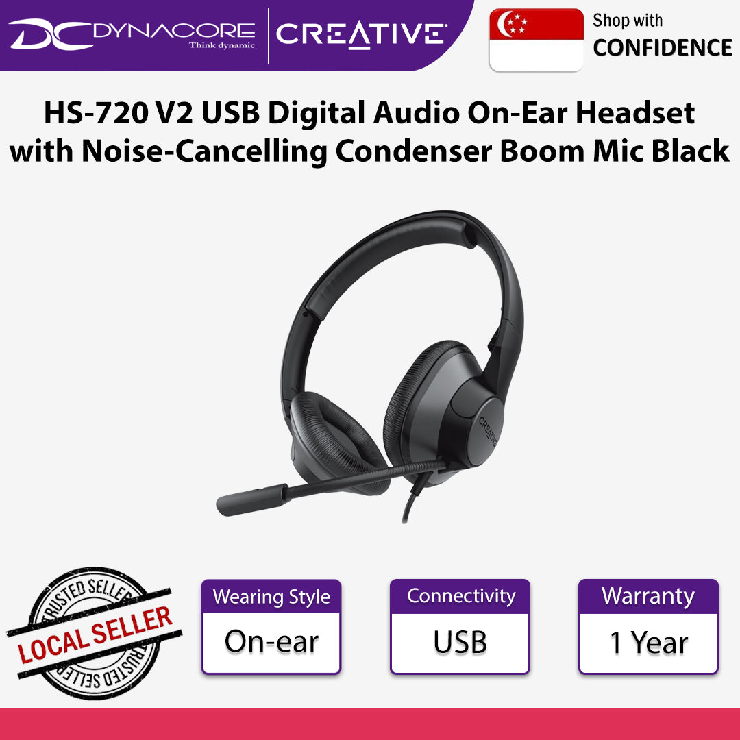 Creative HS-720 V2 USB Digital Audio On-Ear Headset with Noise-Cancelling Condenser Boom Mic Black - 54651194632