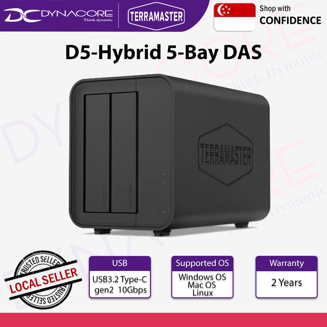 TERRAMASTER D5 Hybrid HDD NVMe Enclosure - 5Bay (2 HDD + 3 M.2 SSD) USB3.2 Gen2 10Gbps RAID 0/1/JBOD/SINGLE