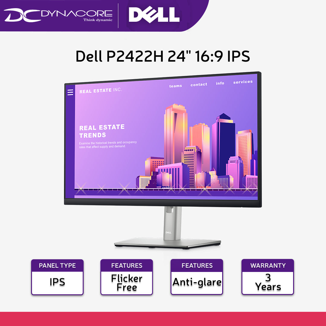 Dell P2422H 24" 16:9 IPS Computer Monitor Screen with Display Port and HDMI - DELLP2422H