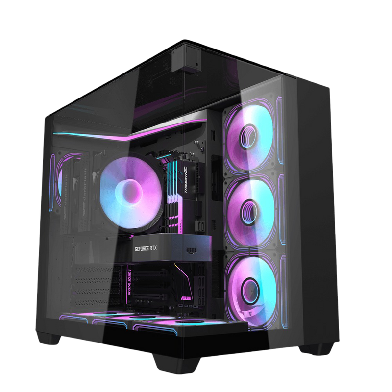 DarkFlash TH285 ATX Mid-Tower High Airflow Full View Tempered Glass Front PC Gaming Case Black - DFTH285BLK