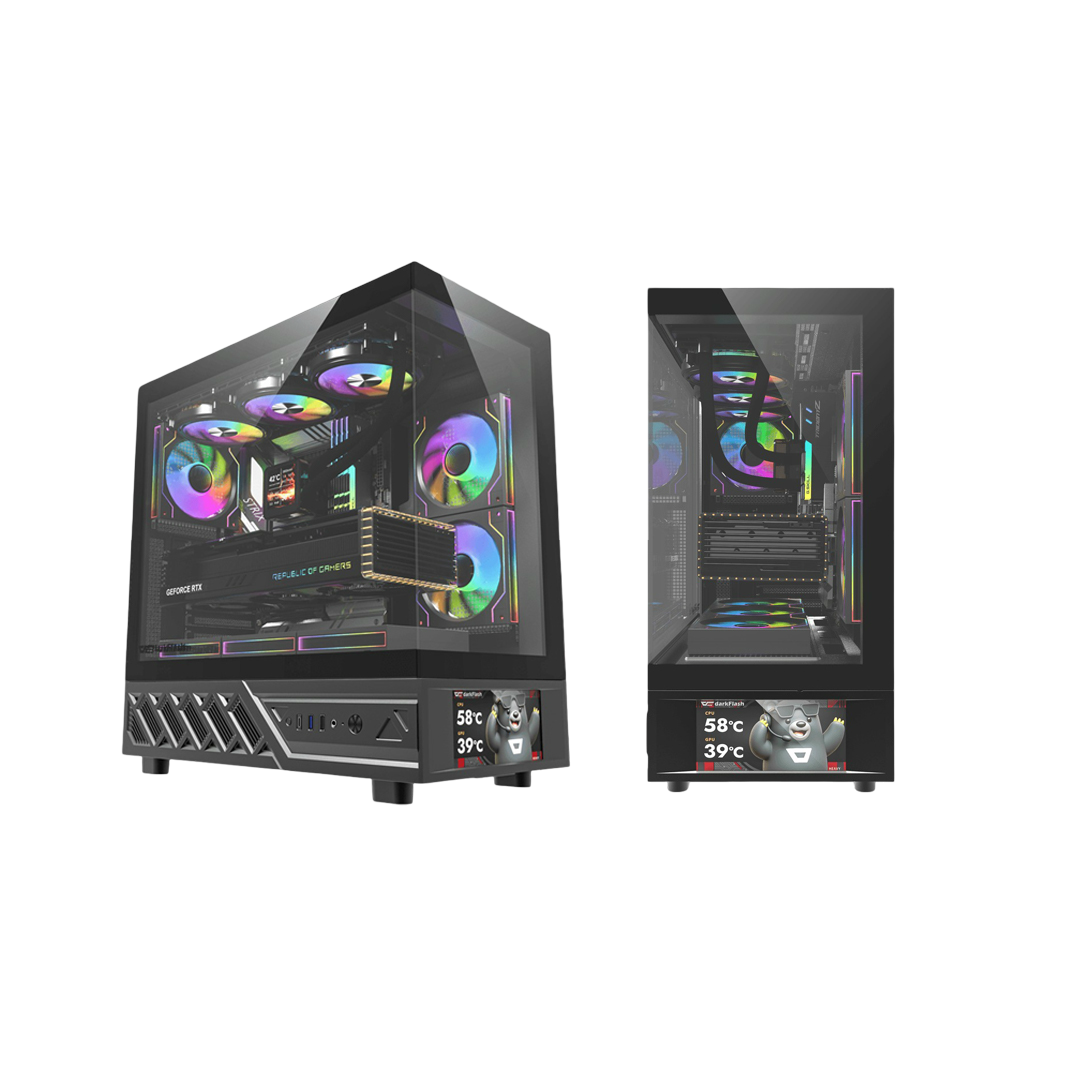 darkFlash DS950V ATX PC Case with 6-inch IPS screen and 6 Fans Black - DFDS950VBLK