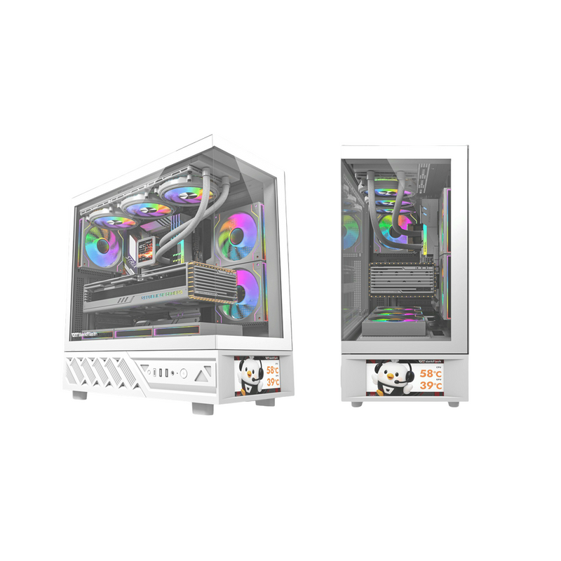 darkFlash DS950V ATX PC Case with 6-inch IPS screen and 6 Fans White - DFDS950VWHT