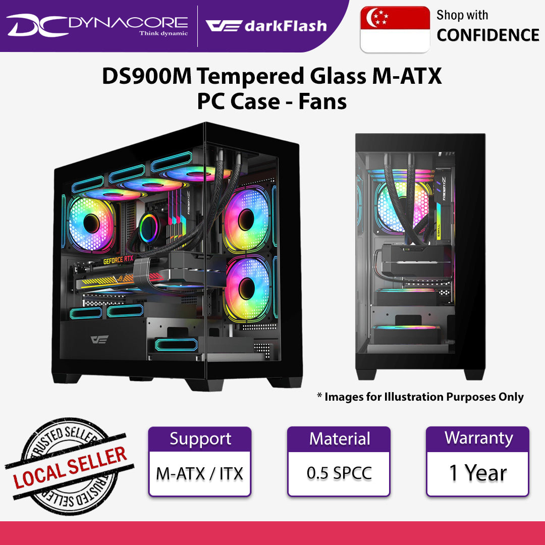 DarkFlash DS900M Tempered Glass M-ATX PC Case with 6 ARGB Fans - DFDS900MBLK