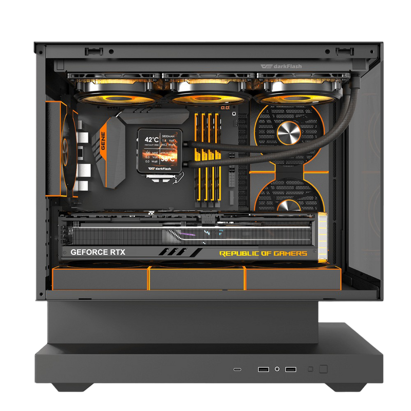 DarkFlash FLOATRON F1 Micro-ATX PC Case Floating Base High-Airflow Black - F1 BLACK (6FANS)