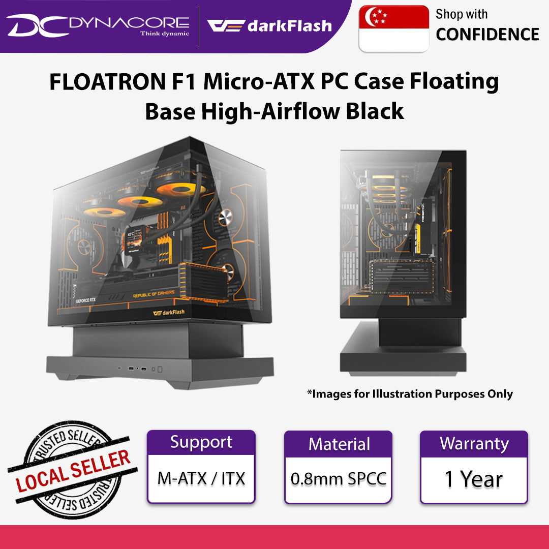 DarkFlash FLOATRON F1 Micro-ATX PC Case Floating Base High-Airflow Black - F1 BLACK (6FANS)