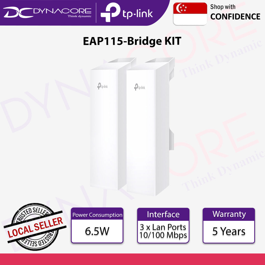 TP-Link EAP115-Bridge KIT Omada Wireless Bridge 5 GHz 300 Mbps Long-Range Indoor/Outdoor Access Point - 8885021371023