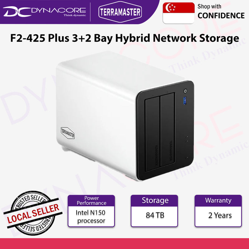 TERRAMASTER F2-425 Plus 3+2 Bay Hybrid Network Storage - Intel N150 cpu, 8GB DDR5 RAM and dual 5GbE ports