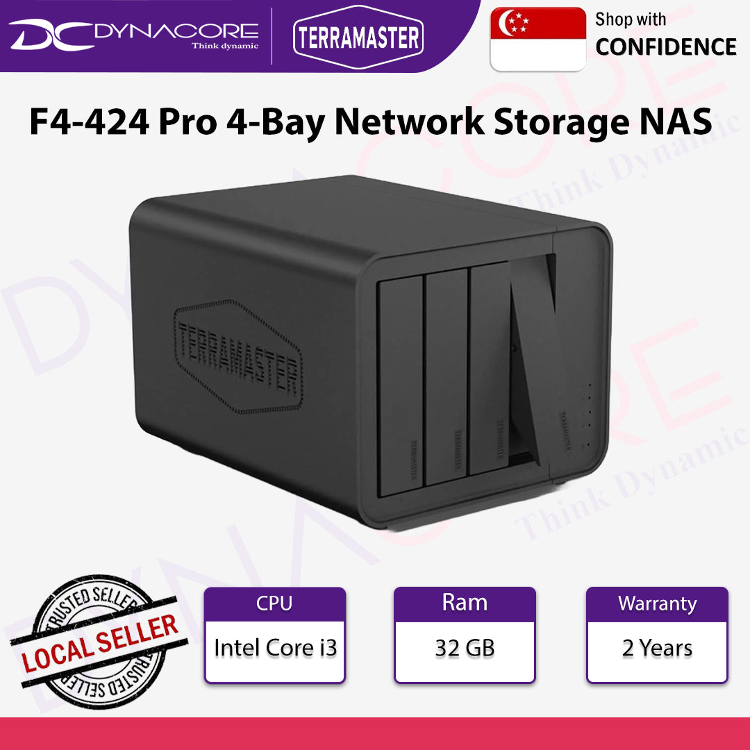 TERRAMASTER F4-424 Pro 4-Bay Network Storage NAS - Intel N305 CPU, 32GB DDR5 RAM, 2 x 2.5G Ethernet ports, 2 x M.2 NVMe Slots