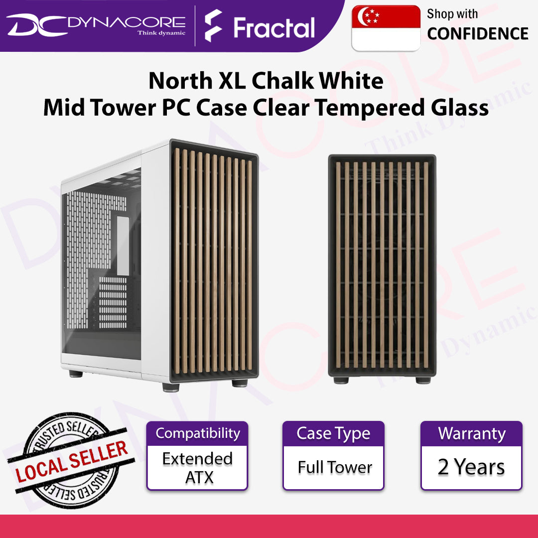 Fractal Design North XL Chalk White Mid Tower PC Case Clear Tempered Glass - FDNORTHXLWHTTG