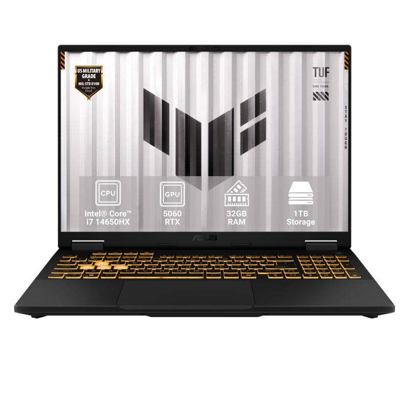 ASUS TUF GAMING F16 FX608JMI-TU280W LAPTOP (i7-14650HX 16C/32GB RAM/1TB/RTX5060-8GB/16"FHD-144Hz-JAEGER GRAY/W11H) - FX608JMI-TU280W