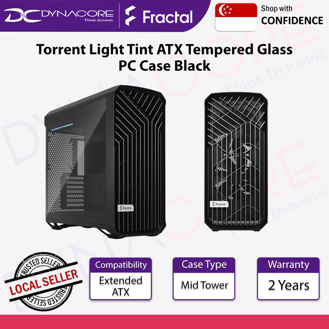 Fractal Design Torrent Light Tint ATX Tempered Glass PC Case Black - FDTORBLKTG