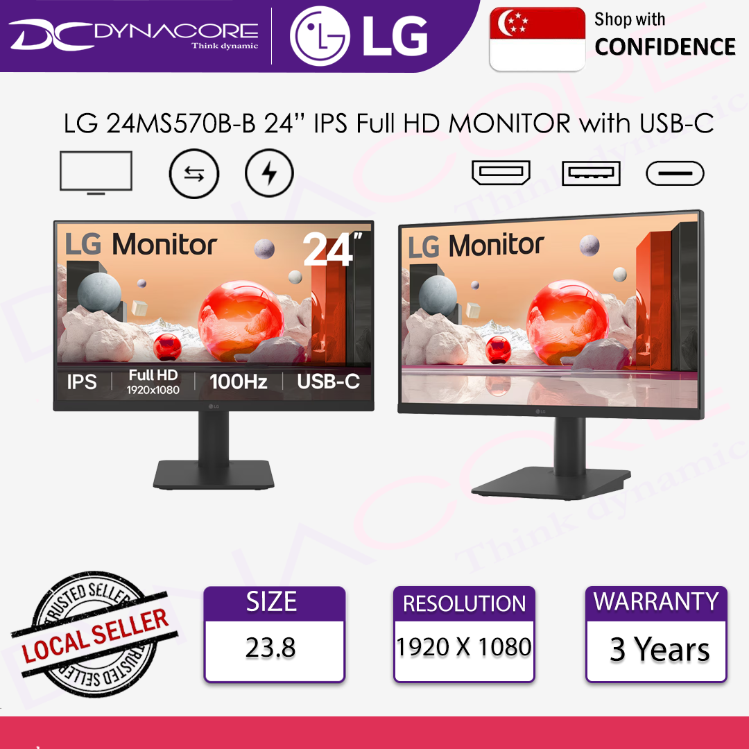 LG 24MS570B-B - 24" FHD IPS 100Hz Productivity Monitor with 65W Type C PD - LG 24MS570B-B
