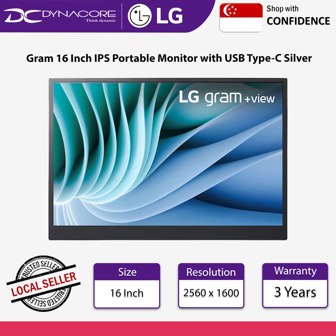 LG Gram 16 Inch IPS Portable Monitor with USB Type-C Silver - 16MR70
