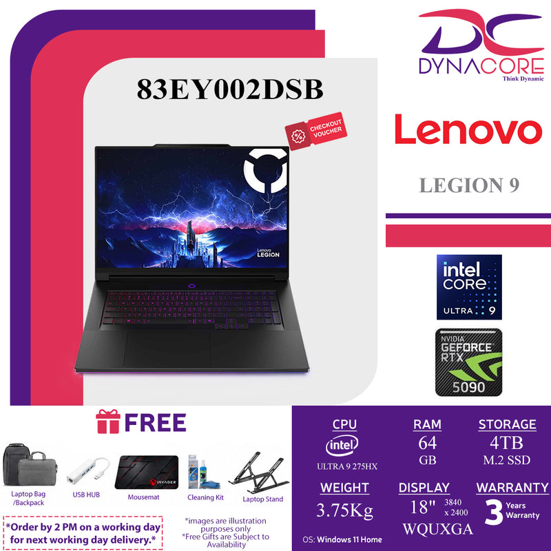 LENOVO LEGION 9 83EY002DSB ( ULTRA 9 275HX/64GB (32GX2)/4TB SSD(2TX2)+2s/RTX5090-24GB/18" WQUXGA/W11H) - 83EY002DSB [Pre-Order]
