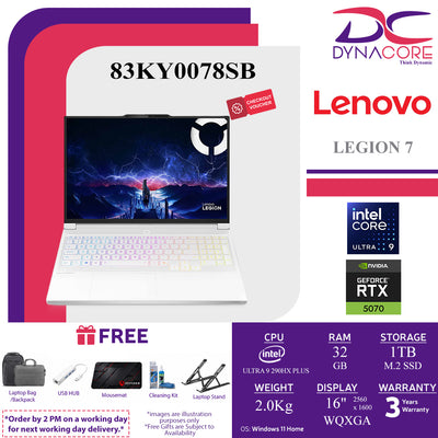 LENOVO LEGION 7 83KY0078SB ( ULTRA 9 290HX PLUS /32GB (16GX2)/1TB SSD+1s/RTX5070-12GB/16" WQXGA W11H/GLACIER WHITE) - 83KY0078SB