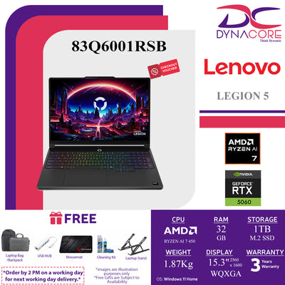 LENOVO LEGION 5 83Q6001RSB (AMD RYZEN AI 7 450 8C/ 32GB RAM (16GX2)/1TB SSD+1s/RTX5060-8GB/15.3"WQXGA-OLED 165Hz ECLIPSE BLACK/WIN11H)  - 83Q6001RSB