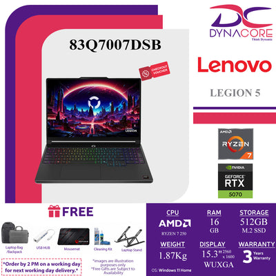 LENOVO LEGION 5 83Q7007DSB LAPTOP (RYZEN 7 250/16GB RAM/512GB/RTX5070-8G/15.3"OLED-WUXGA/W11H) - 83Q7007DSB