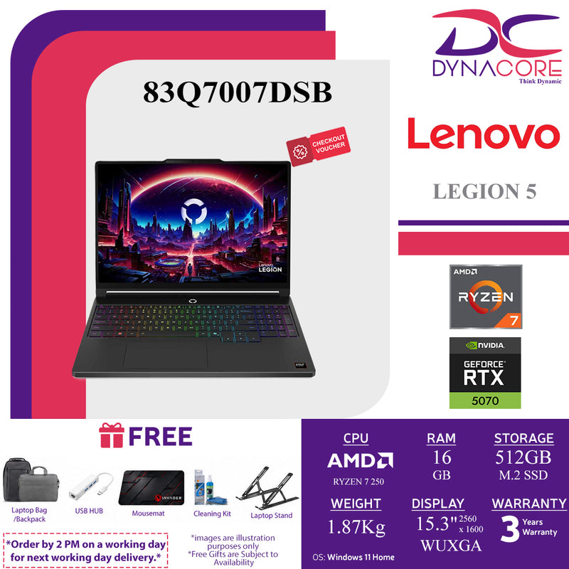 LENOVO LEGION 5 83Q7007DSB LAPTOP (RYZEN 7 250/16GB RAM/512GB/RTX5070-8G/15.3"OLED-WUXGA/W11H) - 83Q7007DSB