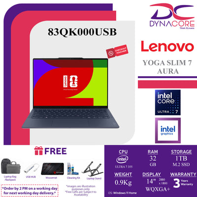 LENOVO YOGA SLIM 7 AURA 83QK000USB (ULTRA 7 355 8C/ 32GB LP-RAM/1TB SSD/INTEL/14"2.8K WQXGA+120Hz-POLED TOUCH SCREEN/WIN11H) - 83QK000USB