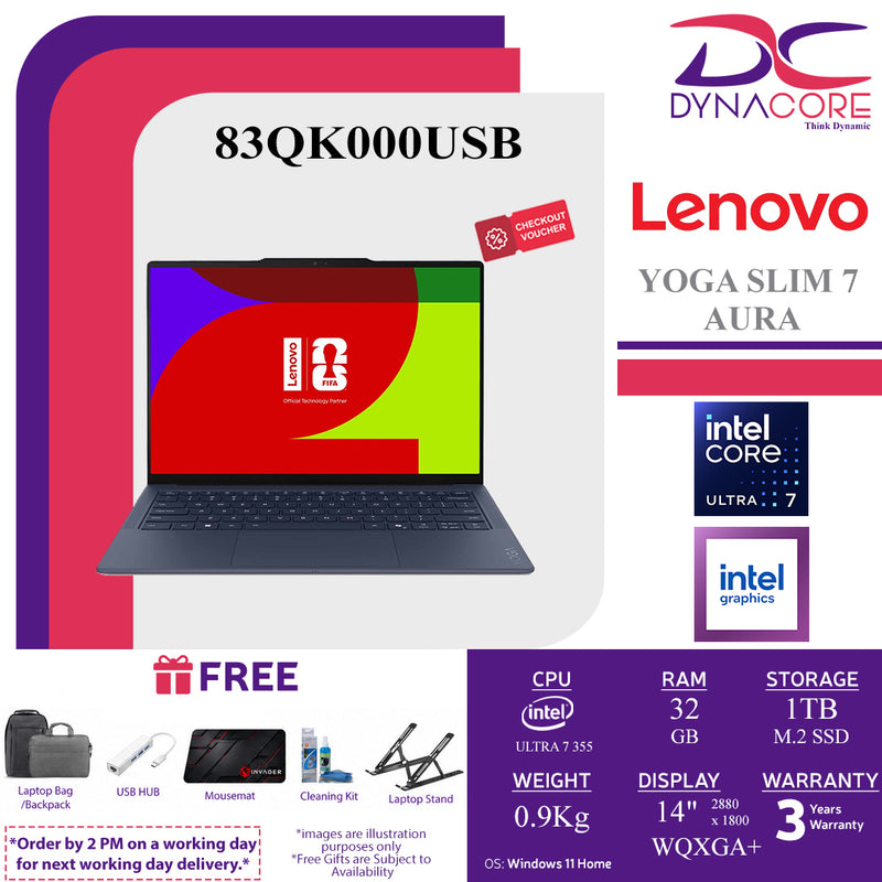 LENOVO YOGA SLIM 7 AURA 83QK000USB (ULTRA 7 355 8C/ 32GB LP-RAM/1TB SSD/INTEL/14"2.8K WQXGA+120Hz-POLED TOUCH SCREEN/WIN11H) - 83QK000USB