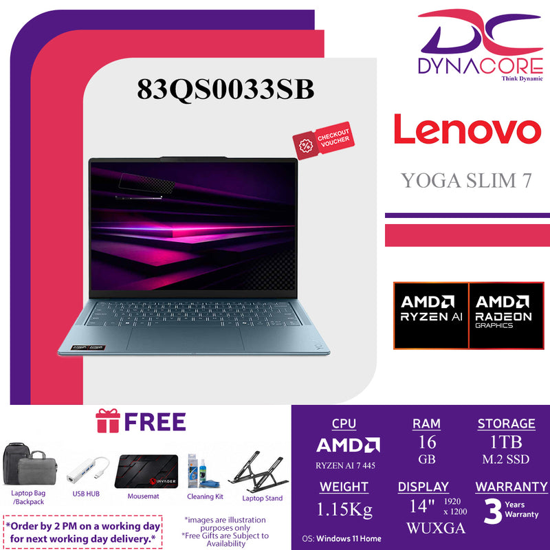 LENOVO YOGA SLIM 7 83QS0033SB (AMD RYZEN AI 7 445 6C/16GB LP-RAM/1TB SSD/AMD RADEON 840M/14"WUXGA OLED/WIN11H) - 83QS0033SB