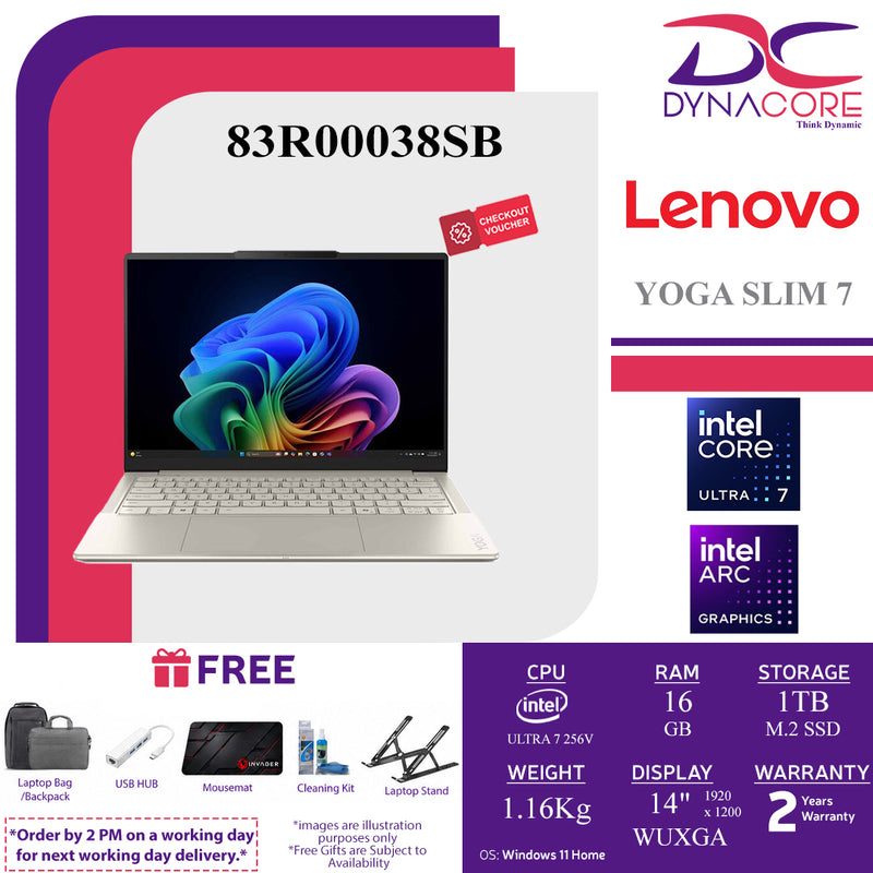 LENOVO YOGA SLIM 7 AURA 83R00038SB (ULTRA 7 256V/16GB LPDDR5X-8533/ 1TB SSD/14" WUXGA OLED/SEASHELL WHITE/ WIN11H) - 83R00038SB