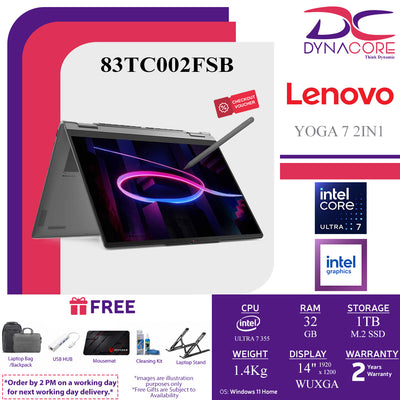 LENOVO YOGA 7 2IN1 TOUCH SCREEN 83TC002FSB ( ULTRA 7 355 /32GB LP-RAM /1TB SSD /INTEL/14" WUXGA TOUCH /WIN11H) - 83TC002FSB [Pre-Order]