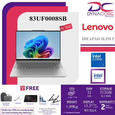 LENOVO IDEAPAD SLIM 5 83UF0008SB (CORE 7 350/32GB LP-7467 RAM/512GB SSD 2242+NOs/INTEL/15.3"WUXGA TOUCH /WIN11H) - 83UF0008SB