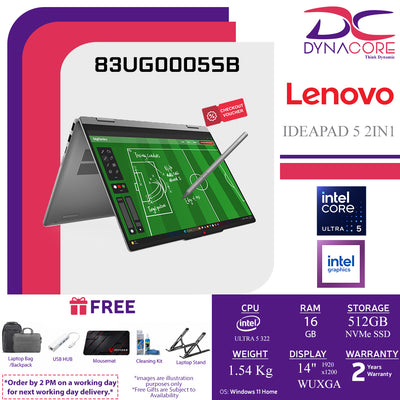 LENOVO IDEAPAD 5 2IN1 83UG0005SB (ULTRA 5 322 6C/16GB RAM (8X2)/512GB SSD+1S/INTEL/14" WUXGA IPS TOUCH SCREEN+PEN/W11H) - 83UG0005SB