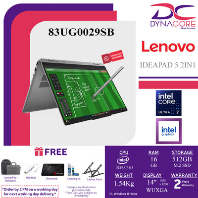 LENOVO IDEAPAD 5 2IN1 83UG0029SB (ULTRA 7 355 8C/16GB(8X2)/512GB+1s/INTEL/14"WUXGA IPS TOUCH SCREEN+PEN/W11H)-2YEARS  - 83UG0029SB