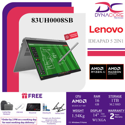LENOVO IDEAPAD 5 2-in-1 83UH0008SB (RYZEN RI 7 445 6C/16GB(8X2)/ 1TB SSD2242+1s2280/AMD 840M/14"WUXGA IPS-TOUCH SCREEN WITH PEN-LUNA GREY/WIN11H) - 83UH0008SB