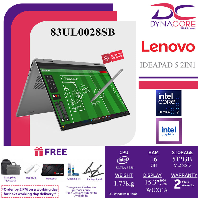 LENOVO IDEAPAD 5 2-in-1 83UL0028SB (ULTRA 7 355 8C/16GB(8X2)/512GB SSD2242+1s2280/Intel/ 15.3"WUXGA IPS-TOUCH SCREEN WITH PEN-LUNA GREY/WIN11H) - 83UL0028SB