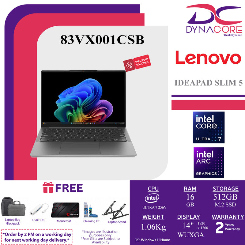 LENOVO IDEAPAD SLIM 5 ULTRA 83VX001CSB (ULTRA 7 256V/16GB LPDDR5X-8533/ 512GB SSD/14" WUXGA OLED/LUNA GREY/WIN11H) - 83VX001CSB
