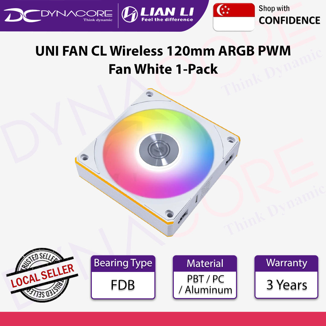 Lian Li UNI FAN CL Wireless 120mm ARGB PWM Fan White 1 Pack - 4718466018526