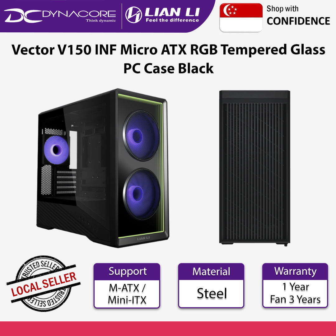 Lian Li Vector V150 INF Micro ATX RGB Tempered Glass PC Case Black - LIANLIV150INFBLK