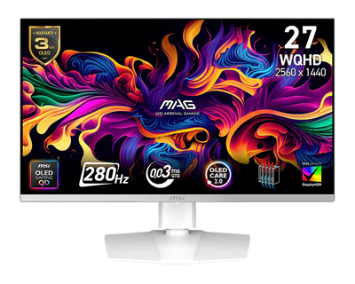 MSI MAG 272QPW QD-OLED X28 27-Inch WQHD, Gaming Monitor, 2560x1440 Quantum Dot OLED Panel, 280Hz, 0.03ms, White - MSIMAG272QPWQDOLEDX28