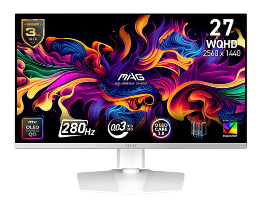 MSI MAG 272QPW QD-OLED X28 27-Inch WQHD, Gaming Monitor, 2560x1440 Quantum Dot OLED Panel, 280Hz, 0.03ms, White - MSIMAG272QPWQDOLEDX28