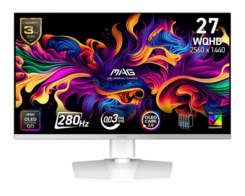 MSI MAG 272QPW QD-OLED X28 27-Inch WQHD, Gaming Monitor, 2560x1440 Quantum Dot OLED Panel, 280Hz, 0.03ms, White - MSIMAG272QPWQDOLEDX28