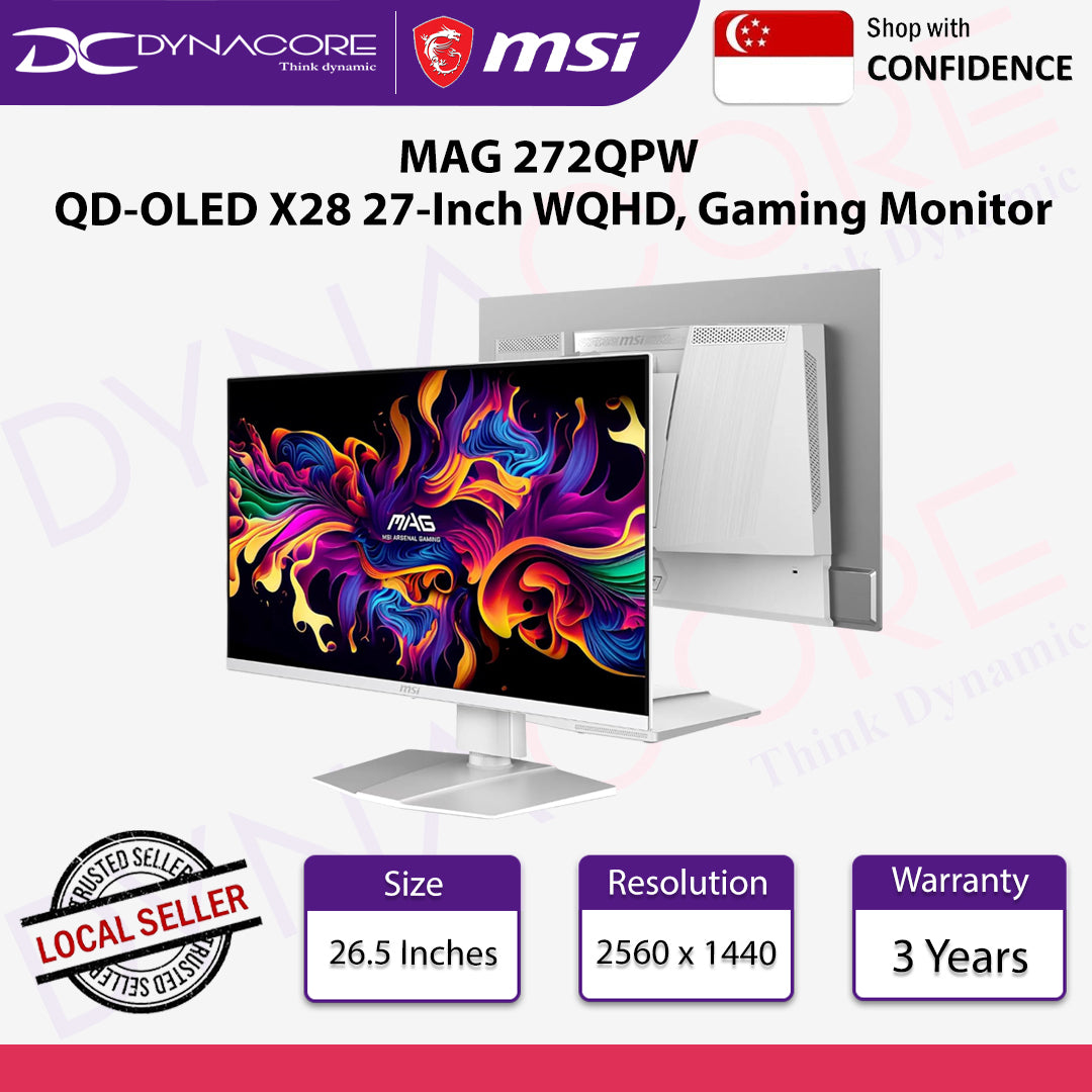 MSI MAG 272QPW QD-OLED X28 27-Inch WQHD, Gaming Monitor, 2560x1440 Quantum Dot OLED Panel, 280Hz, 0.03ms, White - MSIMAG272QPWQDOLEDX28