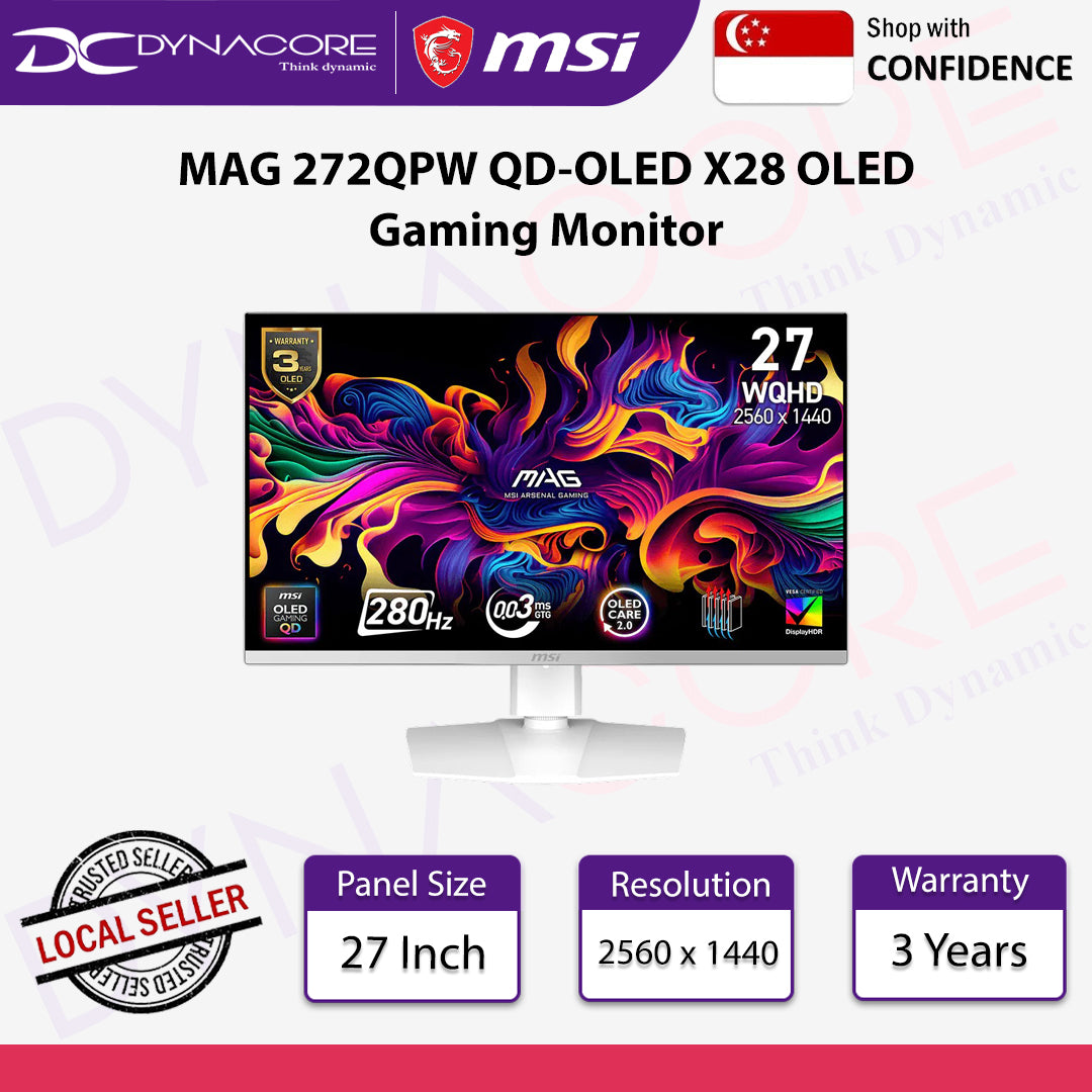 MSI MAG 272QPW QD-OLED X28 27 Inch WQHD Gaming Monitor Quantum Dot OLED Panel 280Hz 0.03ms HDR400 USB-C White - MSIMAG272QPW