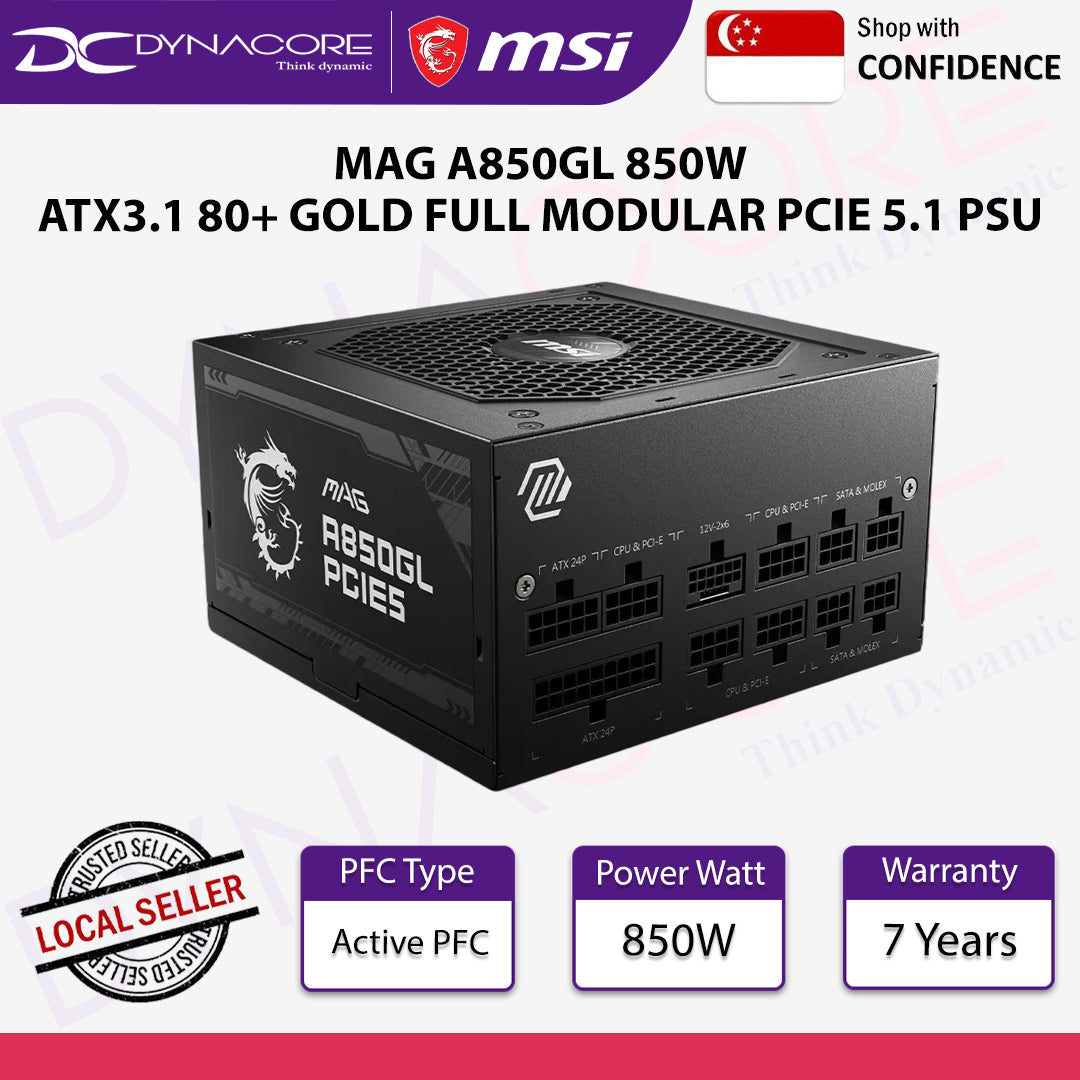 MSI MAG A850GL 850W ATX3.1 80+ GOLD FULL MODULAR PCIE 5.1 PSU - MSIMAGA850GLPCIE5