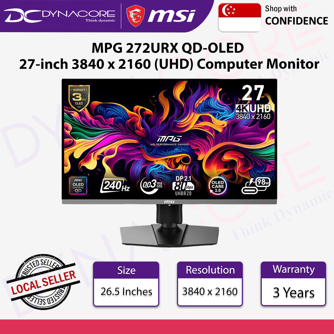 MSI MPG 272URX QD-OLED 27-inch 3840 x 2160 (UHD) Computer Monitor, 240Hz, Adaptive-Synch, Speaker, 0.03ms, Black - MSIMPG272URXQDOLED