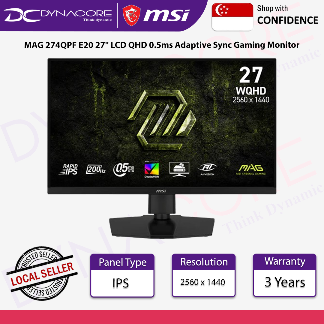 MSI MAG 274QPF E20 27" LCD QHD 0.5ms Adaptive Sync Gaming Monitor with HDR 400 (DisplayPort, HDMI, USB-C) - MSIMAG274QPFE20