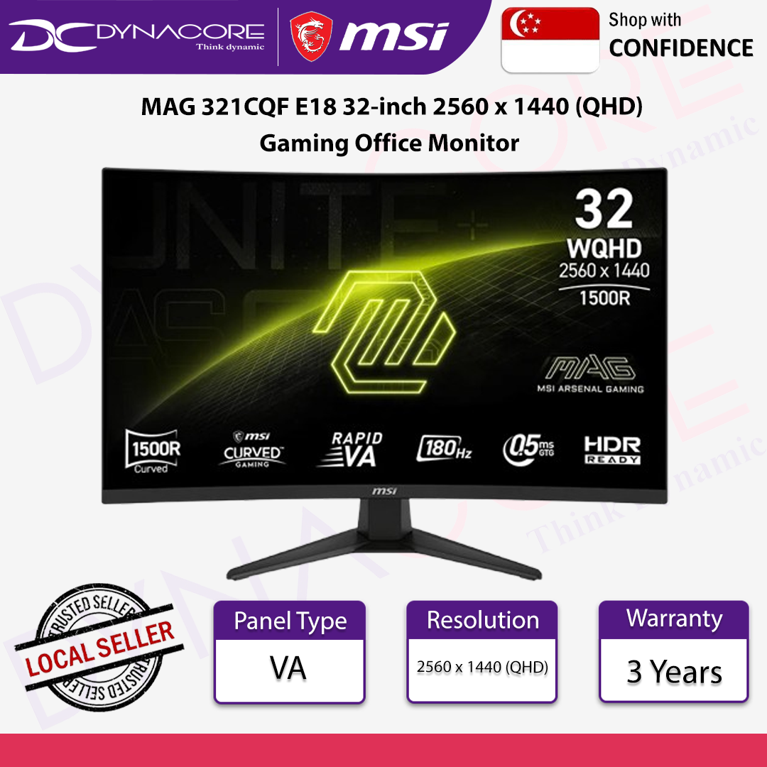 MSI MAG 321CQF E18 32-inch 2560 x 1440 (QHD) Gaming Office Monitor, 180Hz, Adaptive-Sync, HDR Ready, HDMI, VGA Port - MSIMAG321CQFE18