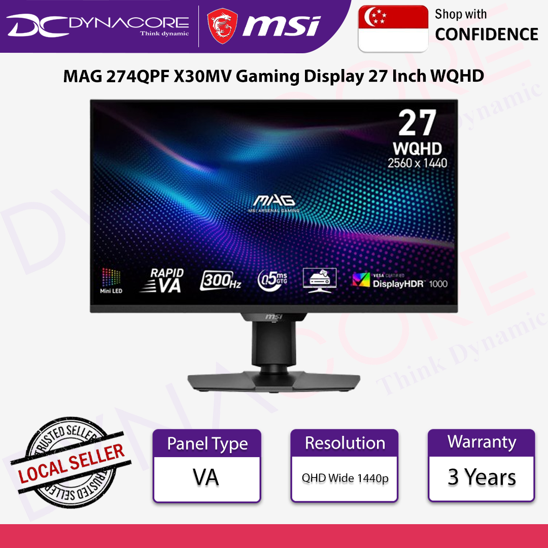 MSI MAG 274QPF X30MV Gaming Display 27 Inch WQHD - Rapid VA Mini