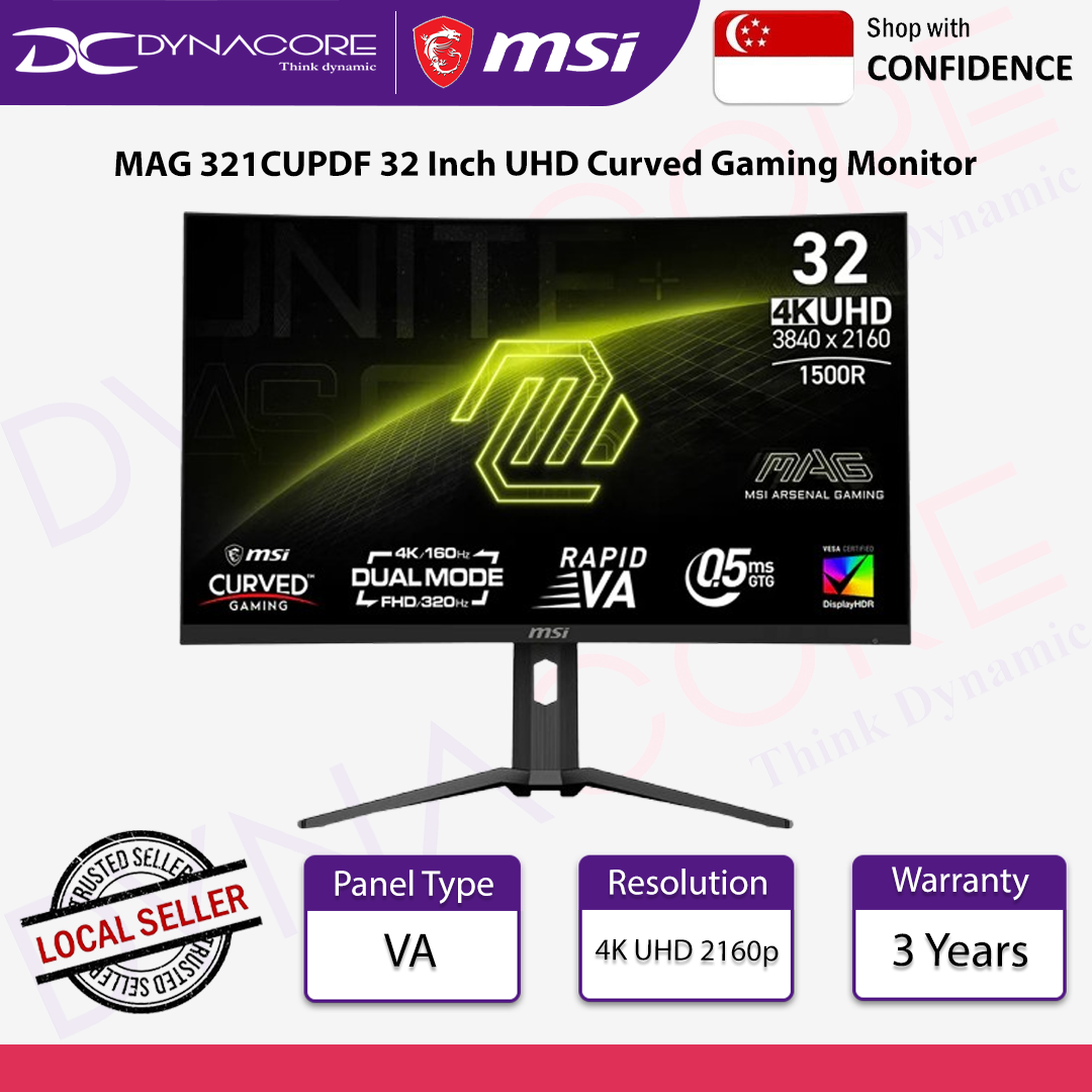 MSI MAG 321CUPDF 32 Inch UHD Curved Gaming Monitor - 1500R 3840 x 2160 Rapid VA Panel, Dual Mode / 0.5ms DP 1.HDMI 2 - MSIMAG321CUPDF