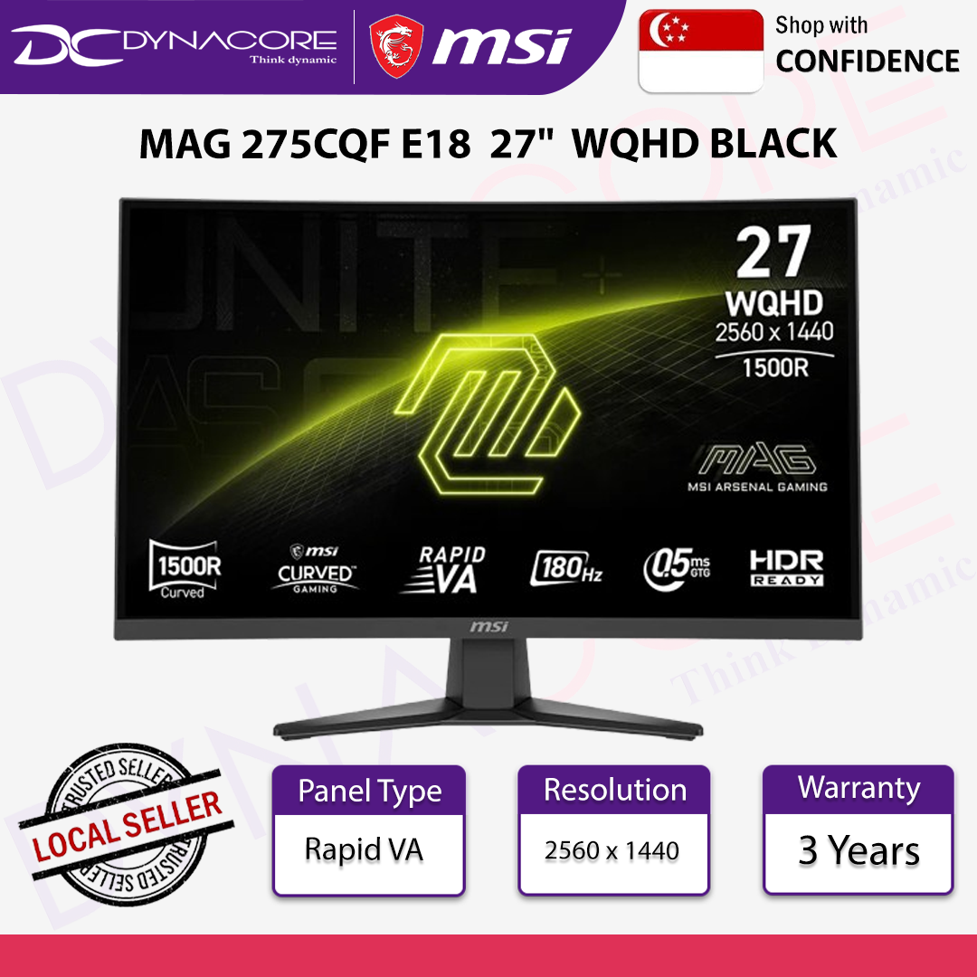 MSI MAG 275CQF E18 27" WQHD (2560x1440) 180Hz 0.05ms GTG Rapid VA Curved Gaming Monitor - MSIMAG275CQFE18