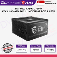 MSI MAG A750GL 750W ATX3.1 80+ GOLD FULL MODULAR PCIE 5.1 PSU - MSIMAGA750GLPCIE5
